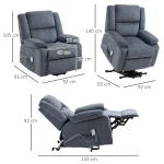 Elektrisk TV-Stol med Uppresningshjälp, Bekväm Relaxfåtölj i Sammet, Justerbar Liggfunktion med Fjärrkontroll, Grå, 92 x 93 x 105 cm
