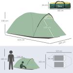Kupoltält för 2-3 Personer, Lätt Campingtält med Glasfiberstänger, Vattentät Design för Festival och Vandring, Grön/Gul, 325 x 183 x 130 cm