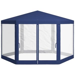 Lusthus Paviljong Sexkantig Blå av Polyester och Metall för Camping och Trädgård Vattentätt Partytält 4 x 3 m