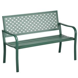 Trädgårdsbänk i Metall, Robust Parkbänk med Ryggstöd, Väderbeständig Sittplats för Trädgård, Mörkgrön, 127 x 63 x 83 cm, 280 kg