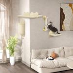 Kattklättervägg Kattmöbel Beige av Plysch och Sisal för Katter upp till 5 kg 4 Delar Väggmonterad med Sittplattform