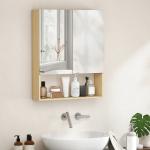 Badrumsskåp med Spegel Ekfärgad MDF för Badrum Väggskåp med Öppen Hylla och Spegeldörr Modern Förvaring och Platsbesparande Design