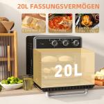 Miniugn Varmluftsfritös Silver av Metall för Kök 20 l Ugn med Cirkulationsluft och 5 Lägen 90-230 Grader