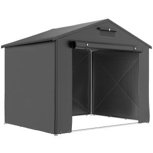 Tältgarage Rymlig Vattentät Mörkgrå PE för Motorcykel och Verktyg Upprullningsbar Dörr Ventilationsfönster 250x180 cm