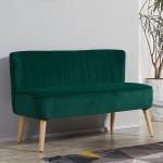 2-Sitsig Soffa i Sammetslen Polyester, Modern Loungesoffa med Träben, Bekväm Sittplats för Vardagsrum, Mörkgrön, 117 x 56,5 x 77 cm