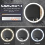 Kleankin Badrumsspegel LED Spegel Svart av Glas och Aluminium för Badrum Rund Spegel med 3 Ljusfärger och Touchfunktion Ø 60 cm