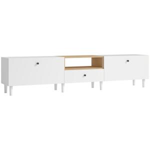TV-Bänk 200 cm Vit Spånskiva för Vardagsrum Mediamöbel för 90 Tum TV med Lådor och Skåp Modern Design och Stor Förvaringsyta