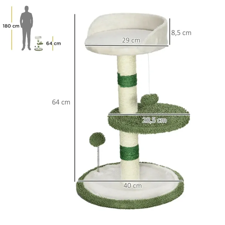 Klösträd Grön av Sisal och Plysch för Små 64 cm