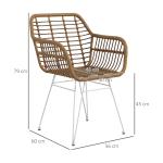 Köksstolar 2-pack i Bohostil med PE-rotting för Matsal och Kök Ergonomisk och Hållbar Natur och Vit Rotting och Metall 56 x 60 x 79 cm