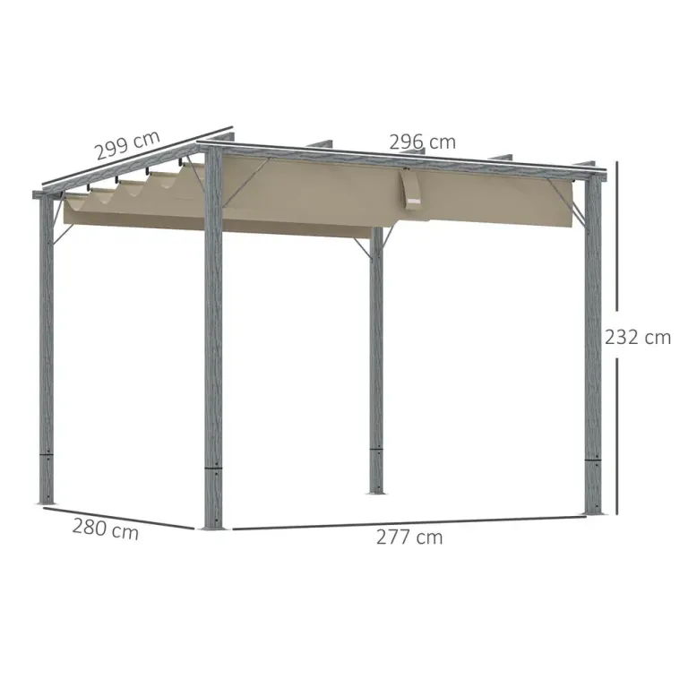 Pergola Trädgårdspaviljong med Magnetplatta Grå 3 x 3 m