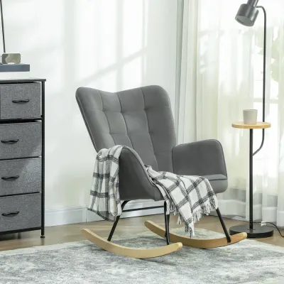 Gungstol Relaxstol Mörkgrå av Sammetslook och Trä Fåtölj