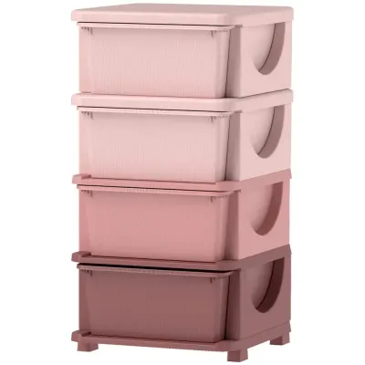 Leksaksförvaring med 4 Lådor 37 x 37 x 76 cm, Rosa