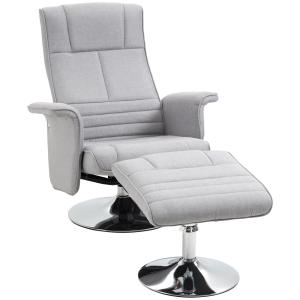 Elektrisk Massagestol med Pall, Bekväm TV-Fåtölj med Liggfunktion och Fjärrkontroll, Ergonomisk Relaxstol, Ljusgrå