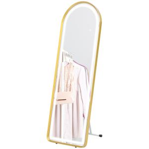Helfigursspegel Väggspegel Guld av Glas och Aluminium för Garderob Dimbart LED Ljus med Touchknapp 47 x 146 cm