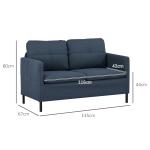 Soffa Loveseat Mörkblå av Tyg med Linnelook och Stål för Vardagsrum 2-Sits Stoppad Soffa 135 x 67 x 78 cm