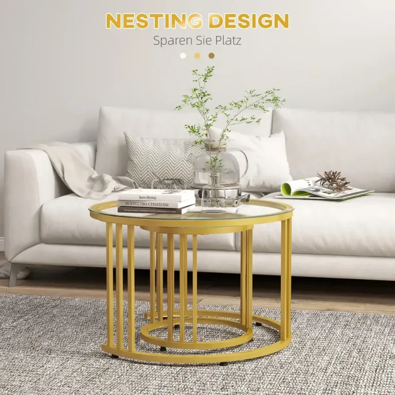 Sidobordsset 2 Kapsbord Kolstål Glasskiva Guld 42 cm