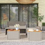 Solstol i Polyrattan för 2 Personer, Dubbelsäng med Fotpall och Förvaringskuddar, Grå, 125x114x72,5 cm