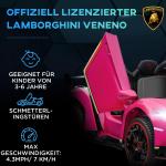 Elbil Barnbil Lamborghini Rosa av Plast och Metall för Barn 3-6 År med Fjärrkontroll och Bluetooth Musikfunktion max 30 kg