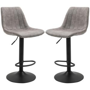 Set med 2 Barstolar i Retrodesign med Fotstöd, Höj- och Sänkbar, Gaslyft, Grå + Svart