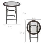 Campingbord Fällbart Bord Svart av Stål och Plast med Rottingdekoration för Trädgård och Picknick Robust och Bärbar Rund Design Ø 68 cm