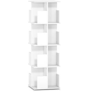 Roterande Bokhylla med 4 Nivåer Vit Spånskiva för Vardagsrum och Kontor Platssnål Förvaring med 16 Fack Modern Design för Böcker Roterbar 360 Grader