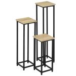 Blomställ i Metall 3-Pack, Dekorativa Växtställ för Krukor, Eleganta Blompallar för Inomhus och Utomhus, Svart/Natur