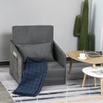 Bäddfåtölj med Tvättbart Överdrag Enkelsoffa som Bäddas ut till Säng Inkluderar Kudde och Sidofickor Grå 70 X 76 X 77 Cm