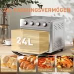 Miniugn Varmluft Robust Silver Rostfritt Stål för Bakning och Grillning 6 Lägen Timer Tillbehör 24 Liter