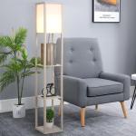 Golvlampa 3 Hyllplan Innerbelysning E27 upp till 40 W E1-MDF och Akryl Ek och Vit 26 X 26 X 160 Cm