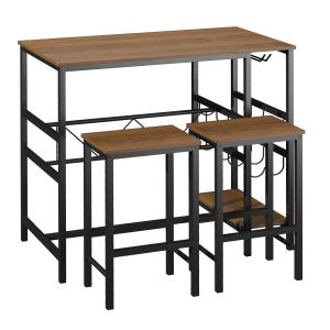 Barbordsset med 2 Barstolar 3-Delat Köksbänkbordsset Stål Natur och Svart 108 X 60 X 95 Cm
