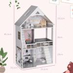 Dockhus Trähus Grå av Trä för Barn 3-6 År 3 Våningar Lekstuga med 13 Möbler 85,3 cm