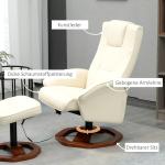 Snurrbar Massagestol med Pall, Bekväm Relaxfåtölj i Konstläder, Ergonomisk Vilostol med Fotpall, Krämvit/Brun, 73 x 83 x 106 cm