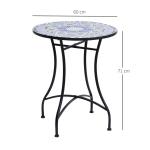 Trädgårdsbord Stabil Blå Vit Metall för Altan och Balkong Runt Matbord för Utomhusbruk Väderbeständig Design för Fika Ø60 x H71cm