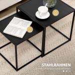 Satsbord i 2 Delar, Moderna Soffbord med Stålram, Stapelbara Sidobord för Vardagsrummet, Svart, 120 x 59 x 45 cm