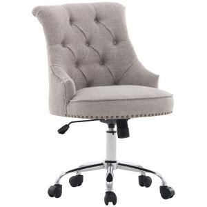 Ergonomisk Kontorsstol Linnetyg Höj- och Sänkbar Retrodesign Bekväm Vaddering för Hemmakontor Ljusgrå 54 X 65,5 X 84-91 Cm