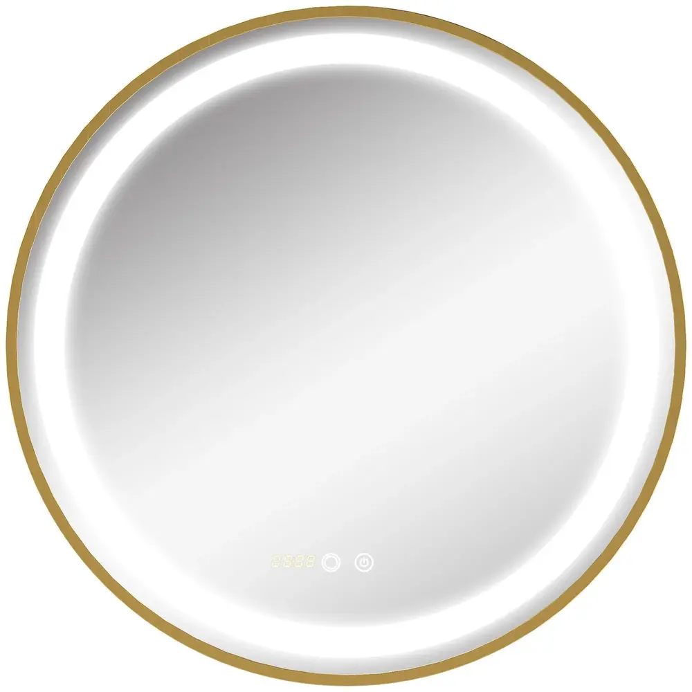 Rund LED-Badrumsspegel med Guldram och Belysning