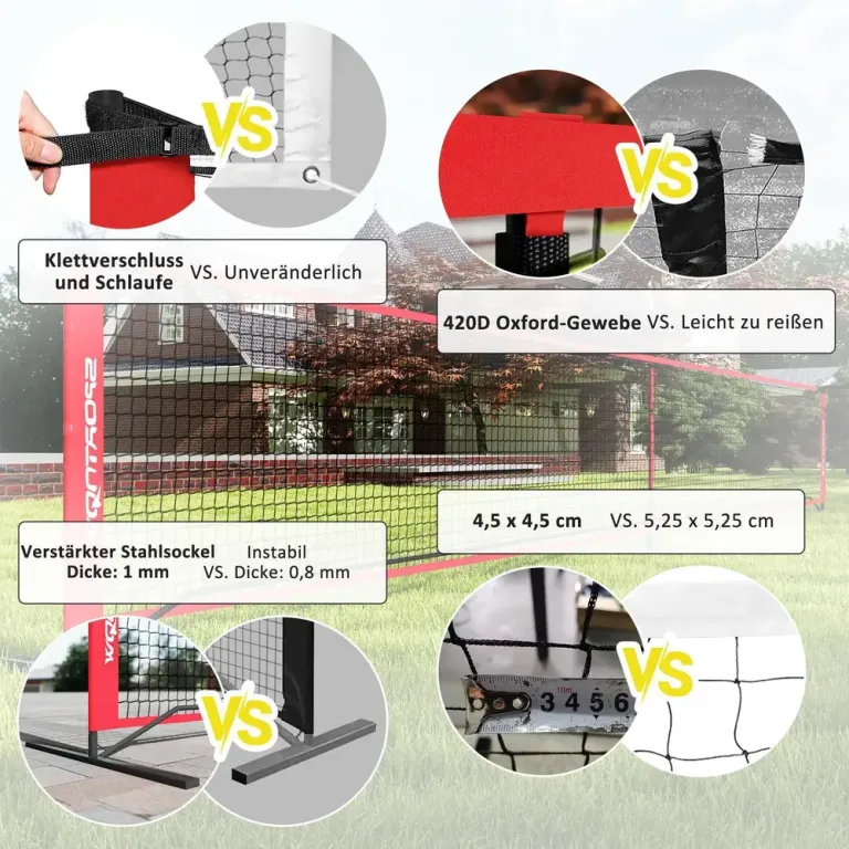 Pickleballnät Komplett System med Stativ 6,7 m, Röd