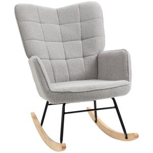 Gungstol Relaxstol Accentstol Ljusgrå av Berberfleece och Trä för Vardagsrum och Vila Lastkapacitet upp till 120 kg Bekväm 71 x 92 x 101 cm
