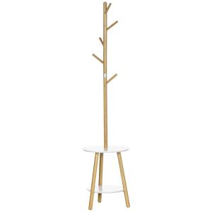 Klädhängare Klädställ Natur Vit av Bambu och Trä för Hall och Sovrum med 5 Klädkrokar och Sidobord Modern Förvaring och Design 171 cm
