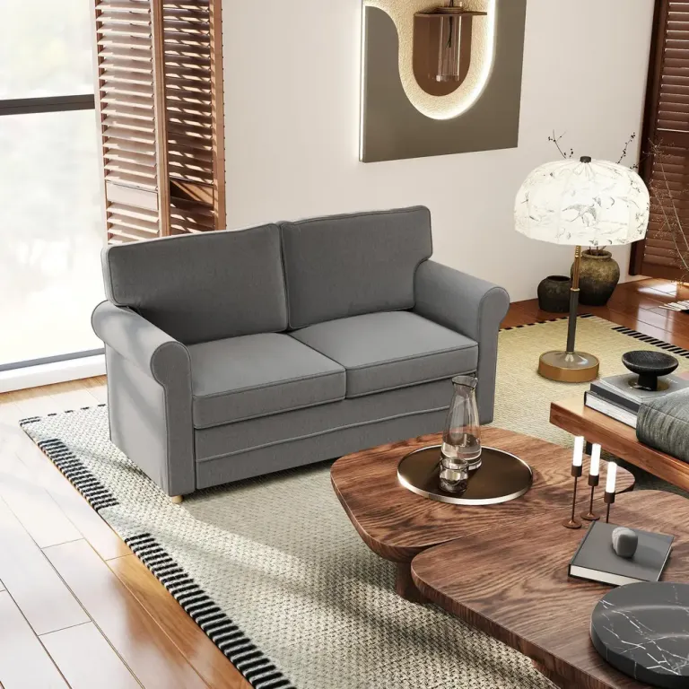 Kompakt Soffa Linnelook Mjuka Sittdynor Stålram 2-Sits