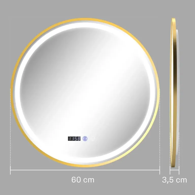 Badrumsspegel Väggspegel med Belysning Silver Ø60 cm, Guld