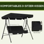 Trädgårdsgunga Gungbänk Svart av Stål för Trädgård och Terrass 3-Sits Hollywood Swing med Justerbart Tak Robust 172 x 110 x 153 cm
