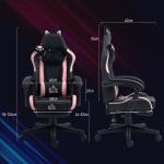 Gamingstol med Kattöron och Utdragbart Fotstöd samt Lutningsbart Ryggstöd för Spel Ergonomisk Rosa och Svart Tyg 120 kg