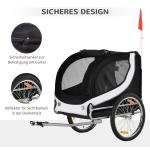 Hundvagn Cykelvagn Vit Svart Oxford Tyg för Hundtransport 2 i 1 med Nätfönster och Dragkrok 130 X 73 X 90 Cm
