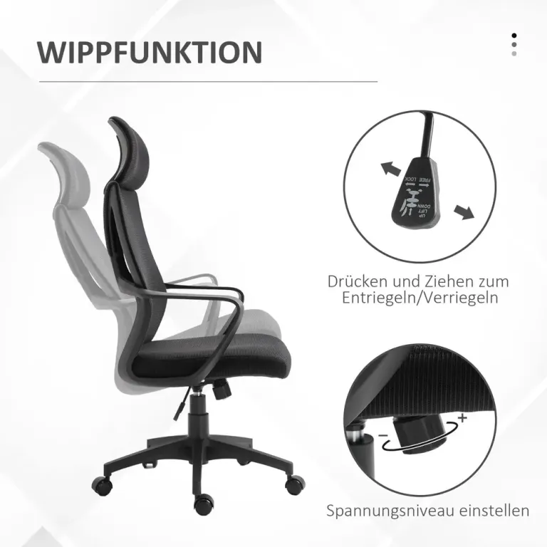 Kontorsstol med Gungfunktion Höjdjusterbar Nackstöd