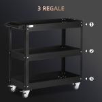 Verkstadsvagn Verktygsvagn med 3 Hyllplan Svart av Stål för Garage och Verkstad Vagn med Handtag 150 kg 83 x 35,3 x 76 cm