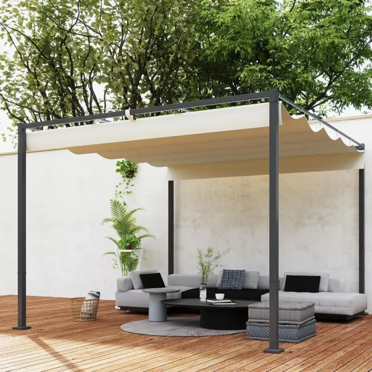 Pergola Trädgårdspaviljong med Tak Beige av Metall 3 x 3 m