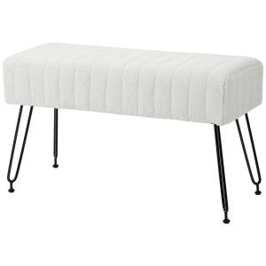 Bänk Skobänk Krämvit av Fuskpäls och Metall för Hall och Sovrum Stoppad Bänk med Fuskpälslook 82 x 30 x 47 cm