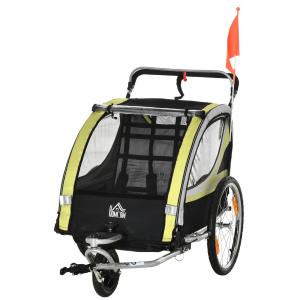 Barncykelvagn 2-i-1 Cykelvagn Gul Svart av Tyg och Metall för Barn med Fjädring och Nätdörr 360° Roterande Framhjul 142 x 75 x 101 cm