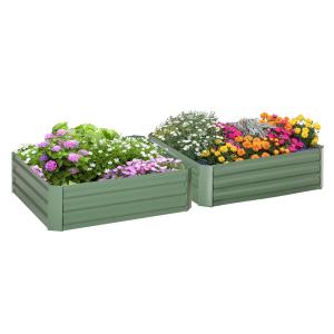 Upphöjd Odlingslåda i Galvaniserat Stål, Kvadratisk Planteringsbänk för Grönsaker och Blommor, Modern Trädgårdsodling, Grön, 100 x 100 x 30 cm